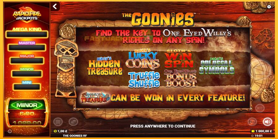 Hrací automat: The Goonies Deluxe Rapid Fire Jackpots s reálnou šancou na výhru