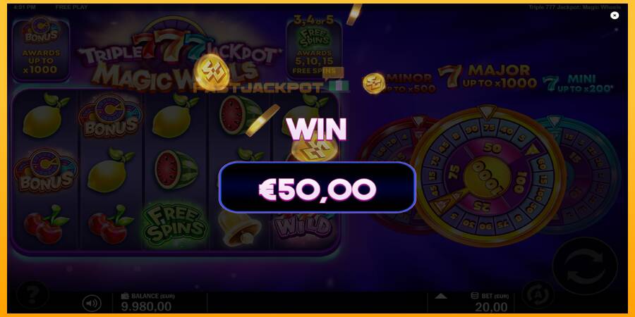 Hrací automat: Triple 777 Jackpot Magic Wheels s reálnou šancou na výhru