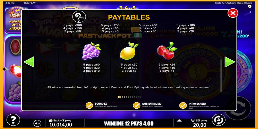 Hrací automat: Triple 777 Jackpot Magic Wheels s reálnou šancou na výhru