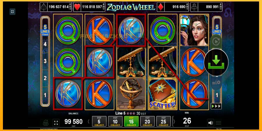 Hrací automat: Zodiac Wheel s reálnou šancou na výhru